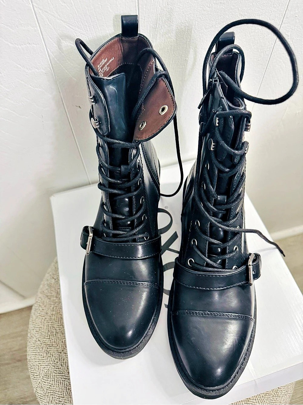 XOXO Black Combat Boots Lace Up Buckle Ankle Booties NWB Women Size 10